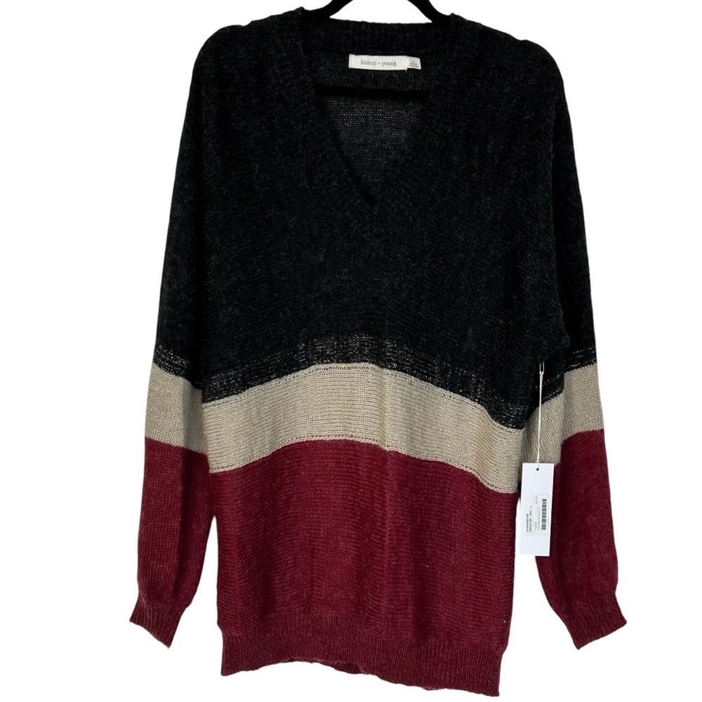 BISHOP + YOUNG NWT! Women’s Oversized Sweater Acrylic Wool Colorblock Blk/Red L‎